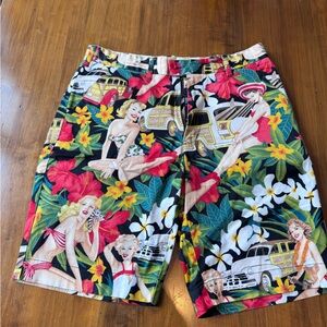 Loudmouth Red and Black pin up girls Print Shorts